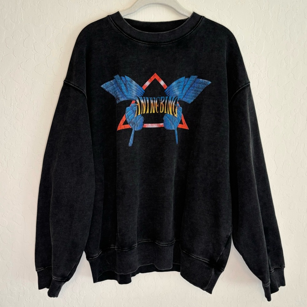 SOLD Anine Bing Harvey Crew Neck Butterfly in Washed Black Grey size M - Picture 5 of 15